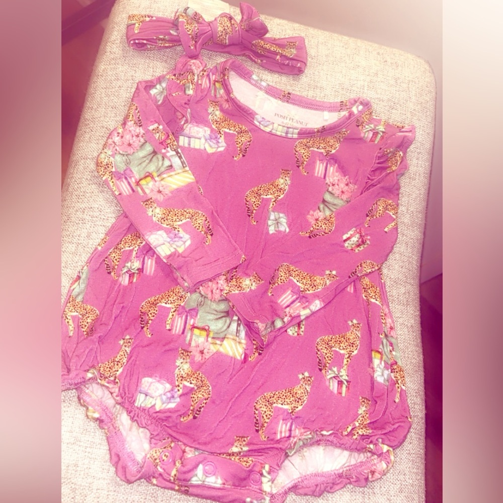 Baby Girls Posh Peanut Long Sleeve Bubble Romper W/Matching Headband Size6-12M